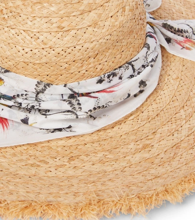 Shop Erdem Vacation Raffia Hat With Bandana In Neutrals