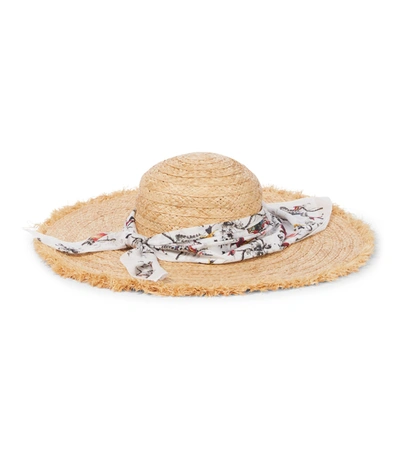 Shop Erdem Vacation Raffia Hat With Bandana In Neutrals