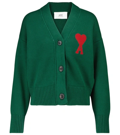 Shop Ami Alexandre Mattiussi Ami De Caur Cotton And Wool Cardigan In Green