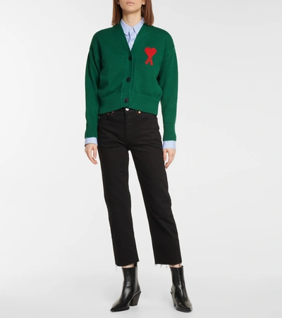 Shop Ami Alexandre Mattiussi Ami De Caur Cotton And Wool Cardigan In Green