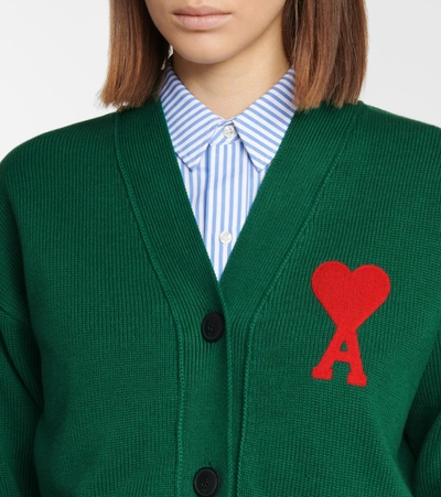 Shop Ami Alexandre Mattiussi Ami De Caur Cotton And Wool Cardigan In Green