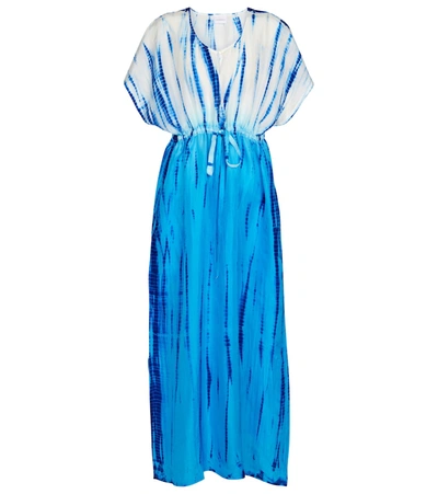 Shop Anna Kosturova Tie-dye Silk Kaftan In Blue