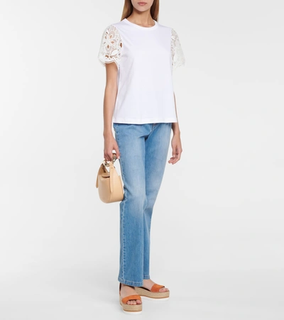 Shop See By Chloé Lace-trimmed Cotton T-shirt In White
