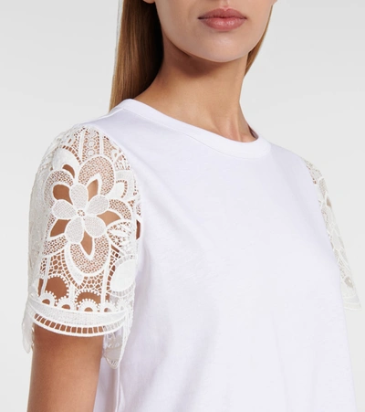 Shop See By Chloé Lace-trimmed Cotton T-shirt In White
