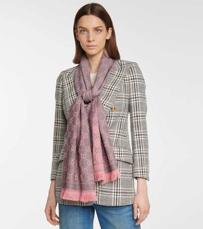 Shop Gucci Gg Wool Jacquard Scarf In Brown