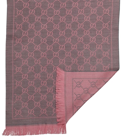 Shop Gucci Gg Wool Jacquard Scarf In Brown