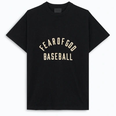 Shop Fear Of God Black T-shirt With Contrasting Logo Lettering