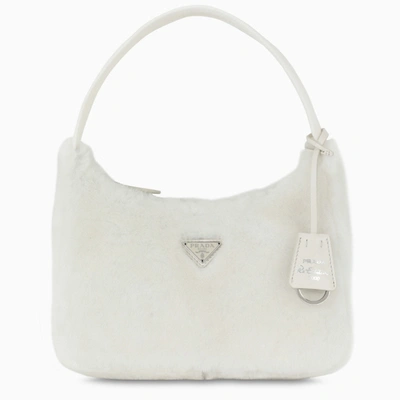 Shop Prada White Shearling Re-edition 2000 Handbag