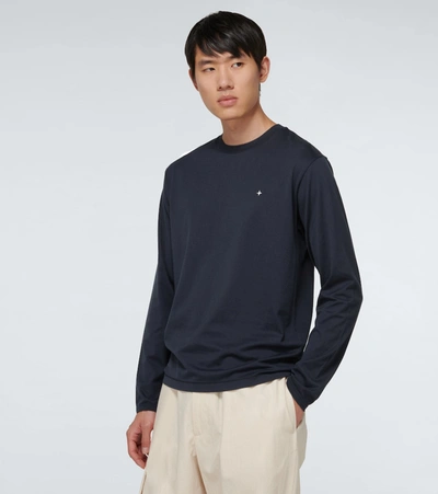 Shop Stone Island Long-sleeved Cotton T-shirt In Blue