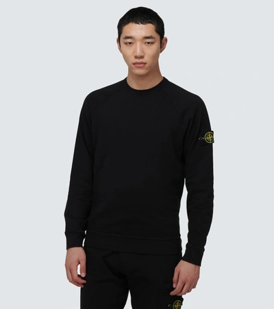 Shop Stone Island Crewneck Cotton Sweatshirt In Black