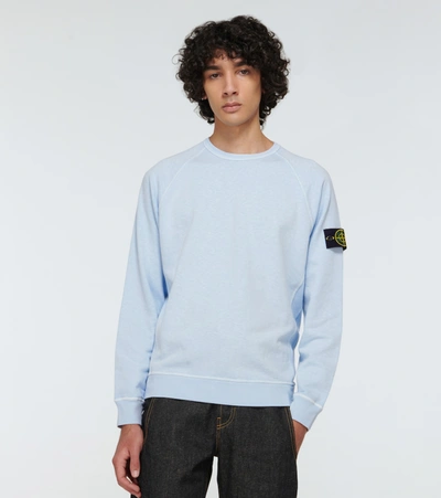 Shop Stone Island Crewneck Cotton Sweatshirt In Blue