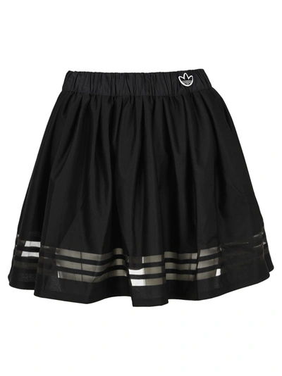 Shop Adidas Originals Sheer Stripe Detail Gathered Mini Skirt In Black