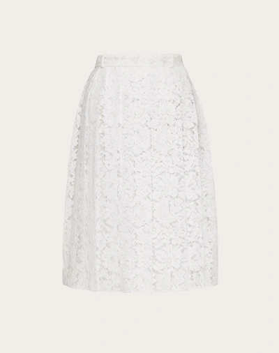Shop Valentino Heavy Lace Skirt In White