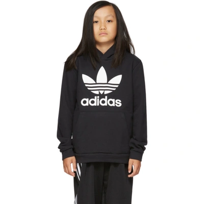 Shop Adidas Originals Kids Black Trefoil Hoodie In Black/white