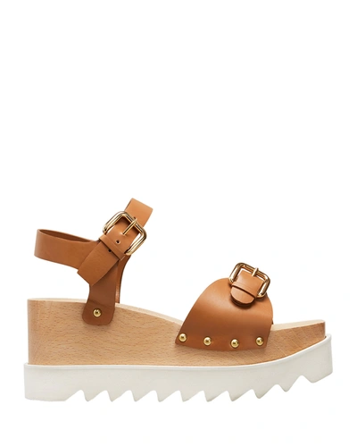 Shop Stella Mccartney Elyse Buckle Wedge Platform Sandals In Cuoio