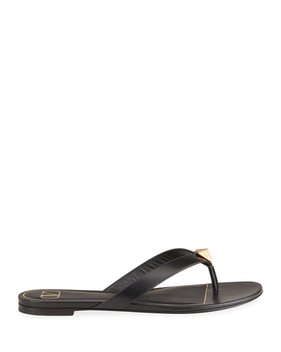 Shop Valentino Roman Stud Leather Thong Sandals In Nero