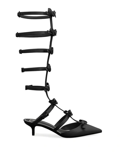 Shop Valentino French Bows Gladiator To-the-knee Pumps In 0no Nero