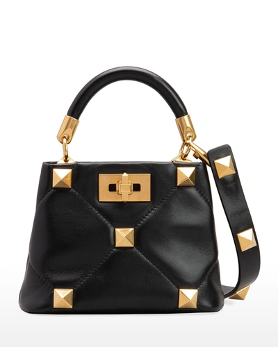 Shop Valentino Roman Stud Quilted Mini Top-handle Bag In Black
