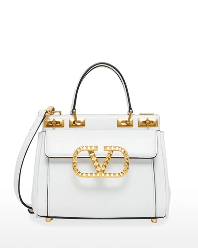 Shop Valentino Alcove Rockstud Vlogo Leather Mini Shoulder Bag In White