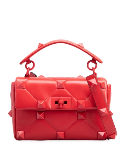 Shop Valentino Roman Stud Quilted Lambskin Shoulder Bag, Red