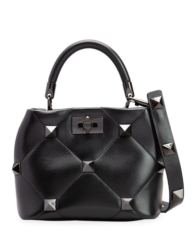Shop Valentino Roman Stud Quilted Small Top-handle Bag In Black