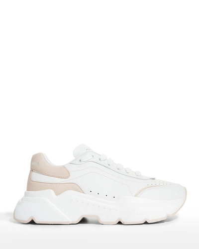 Shop Dolce & Gabbana Daymaster Mix-leather Trainer Sneakers In White Pink