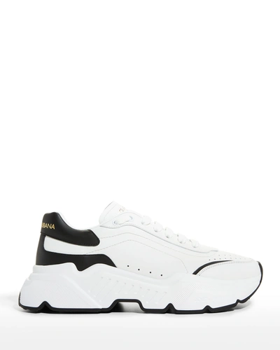 Shop Dolce & Gabbana Daymaster Mix-leather Trainer Sneakers In Whtblack