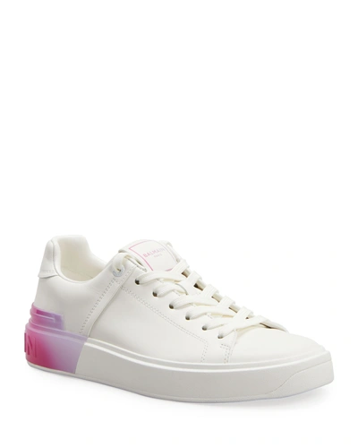 Shop Balmain B Court Calfskin Low-top Sneakers In White Lilac