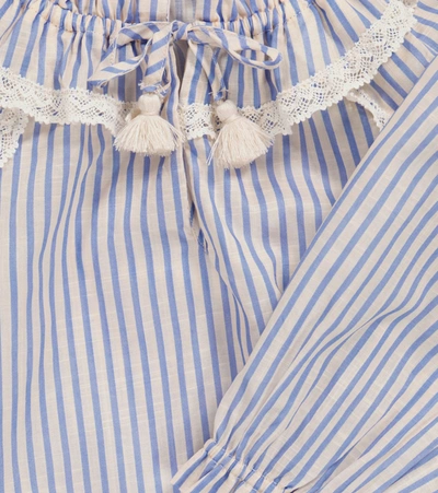 Shop Zimmermann Aliane Gather Neck Striped Cotton Blouse In Blue