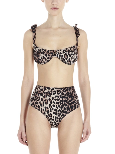 Shop Ganni Leopard Print Balconette Bikini Top In Multi