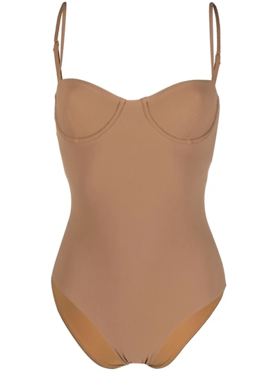 Shop Totême Underwire-bra Swimsuit In Brown