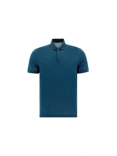 Shop Ermenegildo Zegna Men's Blue Cotton Polo Shirt