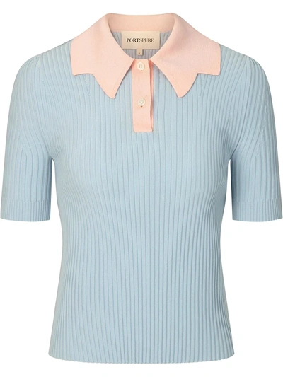 Portspure Ribbed Knit Polo Top In Blue | ModeSens
