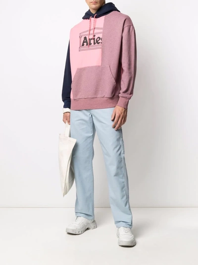 Shop Aries Block-colour Logo-print Hoodie In Pink