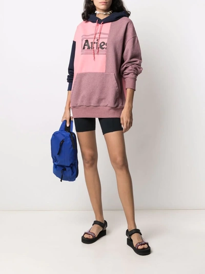 Shop Aries Block-colour Logo-print Hoodie In Pink