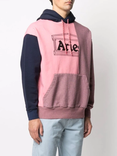 Shop Aries Block-colour Logo-print Hoodie In Pink