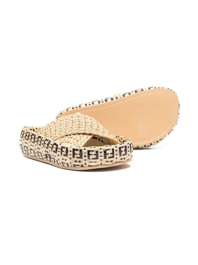 Shop Fendi Crossover-strap Straw Sandals In Neutrals