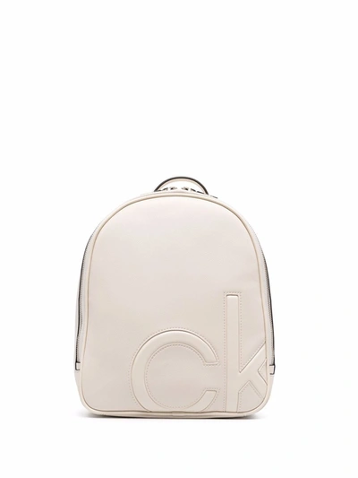 Shop Calvin Klein Embossed-logo Backpack In Neutrals