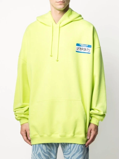 Shop Vetements Name Tag Logo Hoodie In Yellow