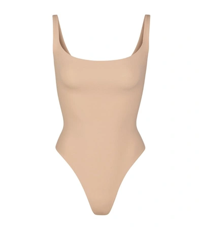 Shop Skims Fits Everybody Square-neck Bodysuit In Beige