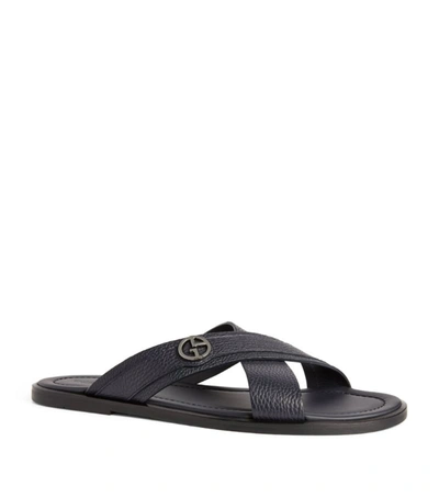 Shop Giorgio Armani Leather Slip-on Sandals In Blue