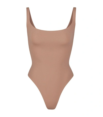 Shop Skims Fits Everybody Square-neck Bodysuit In Brown