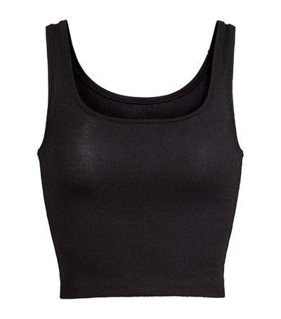 Shop Skims Cotton Ribbed Cropped Tank Top In Black