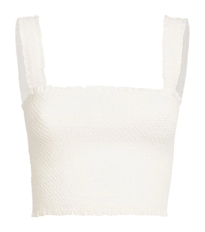 Shop Alice And Olivia Penelope Smocked Crop Top In White