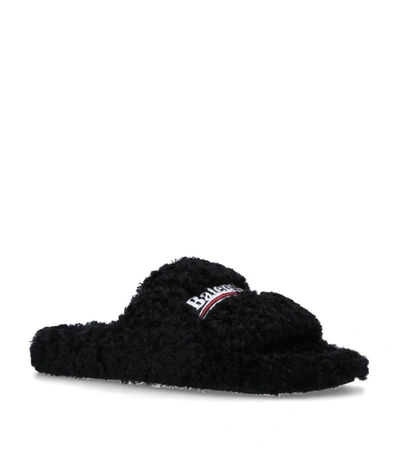 Shop Balenciaga Faux Fur Slippers In Black