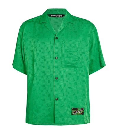 Shop Palm Angels Monogram Bowling Shirt In Green