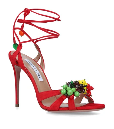 Shop Aquazzura Suede Tutti Frutti Sandals 105 In Red