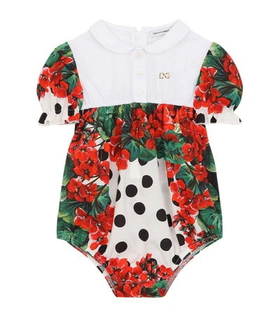 Shop Dolce & Gabbana Kids Cotton Floral Print Bodysuit (0-24 Months) In Multi
