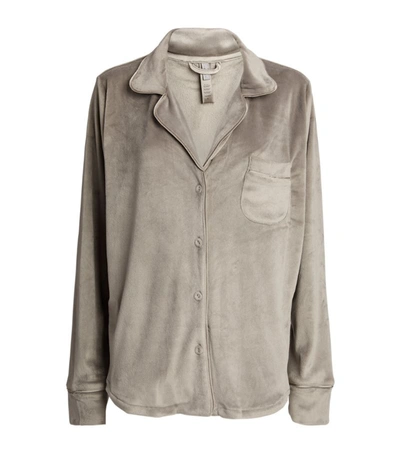 Shop Skims Velour Button-up Sleep Shirt In Grey