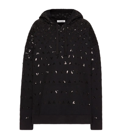 Shop Valentino Embellished Hoodie In Black